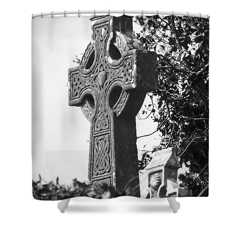 Celtic Shower Curtain featuring the photograph Celtic Cross at Fuerty Cemetery Roscommon Ireland by Teresa Mucha