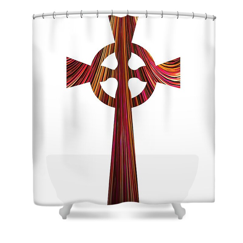 Celtic Cross With Fractal Abstract Fill Shower Curtain featuring the digital art Celtic Cross with Fractal Abstract Fill by Rose Santuci-Sofranko