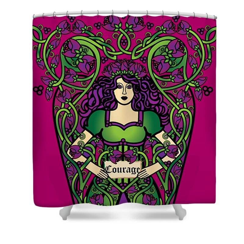 Fantasy Shower Curtain featuring the digital art Celtic Forest Fairy - Courage by Celtic Artist Angela Dawn MacKay