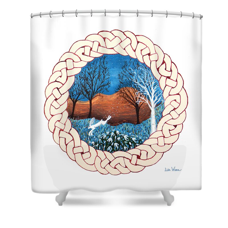 Lise Winne Shower Curtain featuring the painting Celtic Knot with Bunny by Lise Winne