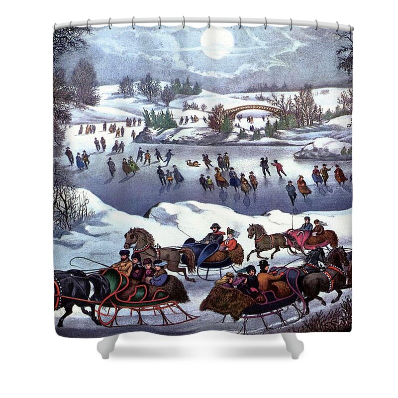 Winter Shower Curtain featuring the painting Central Park in Winter by Currier and Ives