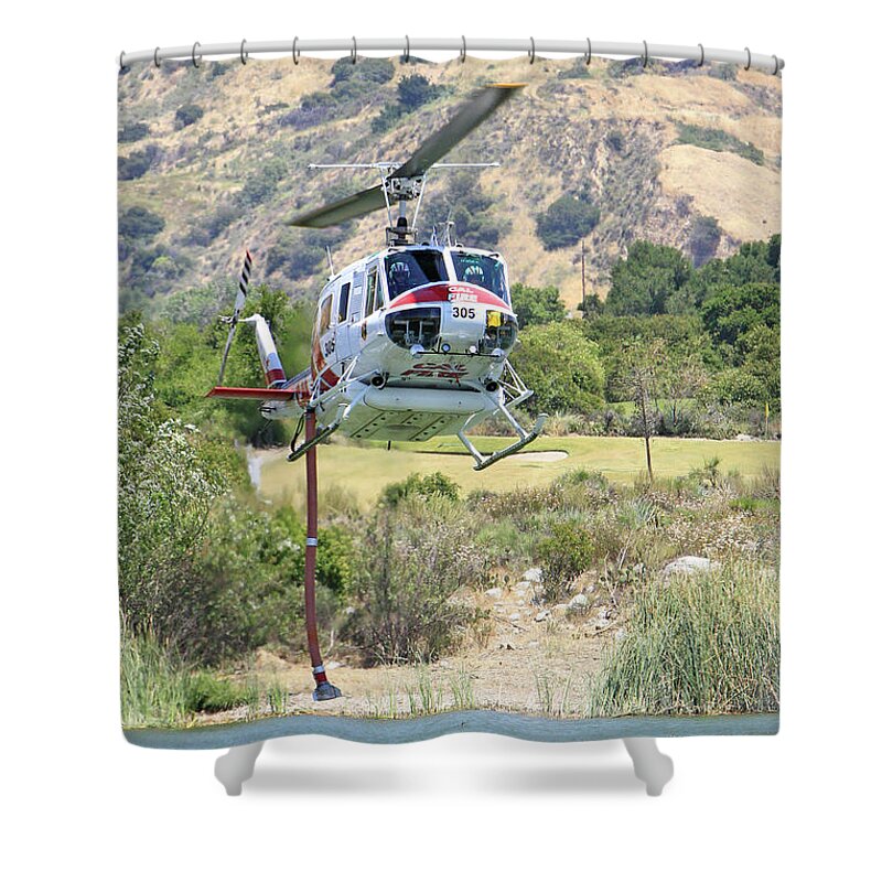 Cal Fire Shower Curtain featuring the photograph CF Water Pick Up by Shoal Hollingsworth