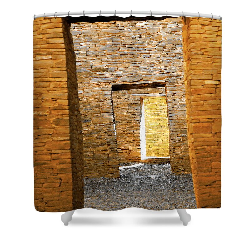 Digital Color Photo Shower Curtain featuring the photograph Chaco Canyon Doorways by Tim Richards
