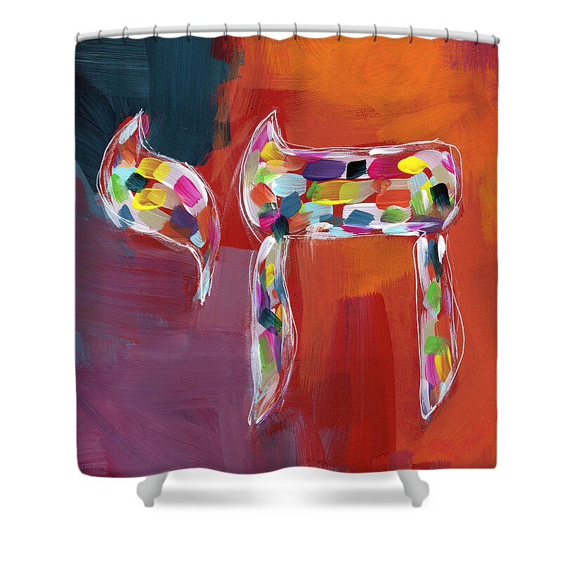 Chai Shower Curtain featuring the painting Chai of Many Colors- Art by Linda Woods by Linda Woods