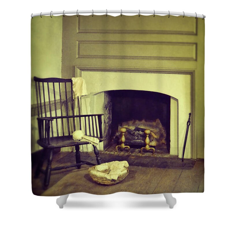 Chair Shower Curtain featuring the photograph Chair by the Fireplace by Jill Battaglia