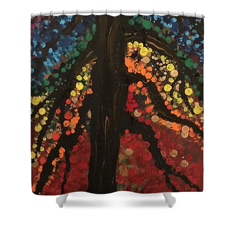 Landscape Shower Curtain featuring the painting Chakra tree by Christine Paris
