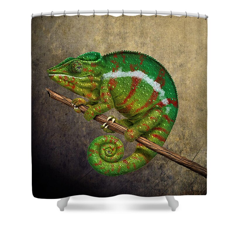 Chameleon Shower Curtain featuring the painting Chameleon by Kathie Miller