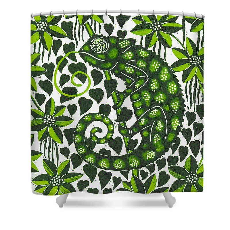 Chameleon Shower Curtain featuring the painting Chameleon by Nat Morley
