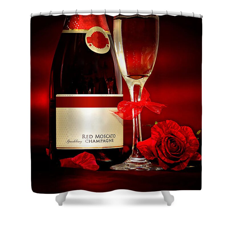 Alcohol Shower Curtain featuring the photograph Champagne With Red Roses And Petals by Serena King