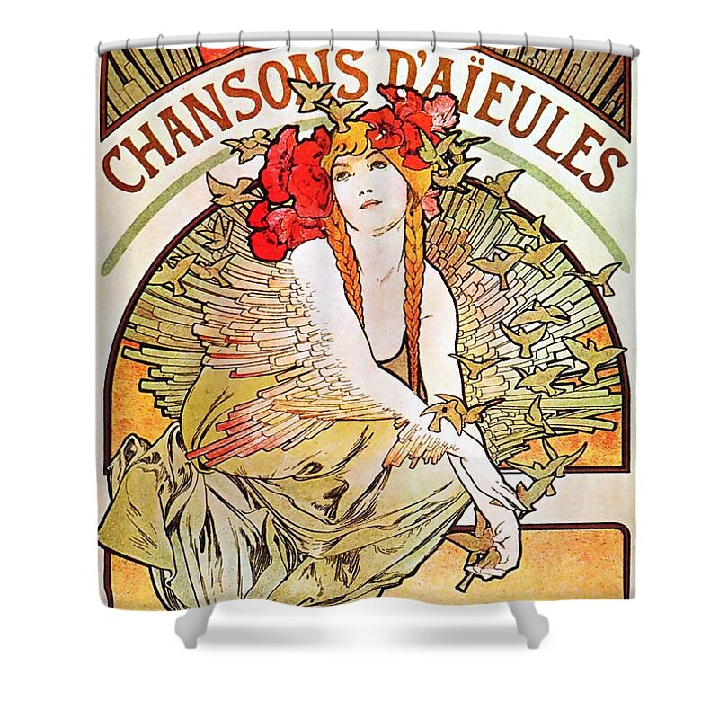 Alphonse Mucha Shower Curtain featuring the painting Chansons D'Aieules by Alphonse Mucha