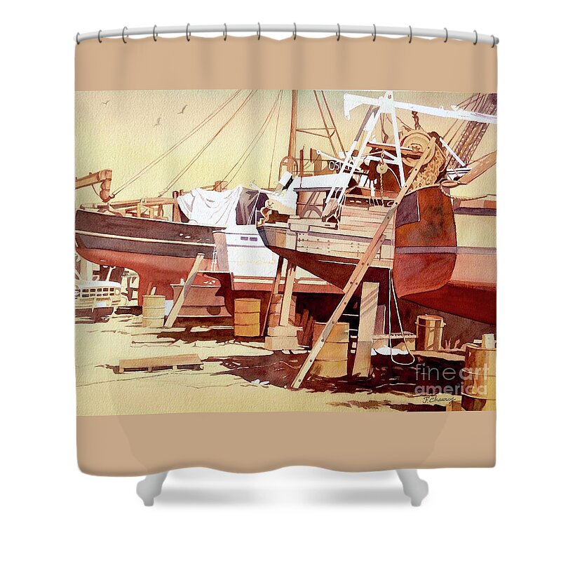 Boat Shower Curtain featuring the painting Chantier Naval by Francoise Chauray
