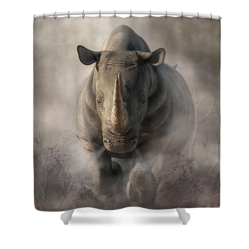  Shower Curtain featuring the digital art Charging Rhino by Daniel Eskridge