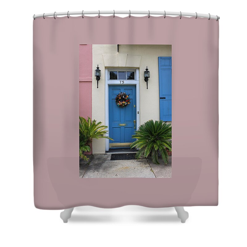 Photograph Shower Curtain featuring the photograph Charleston Blue Door by Suzanne Gaff