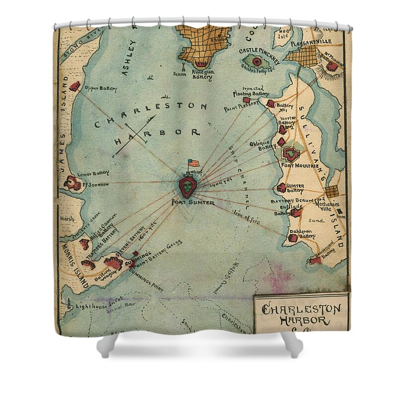 Map Shower Curtain featuring the photograph Charleston Harbor Vintage Map by Dale Powell