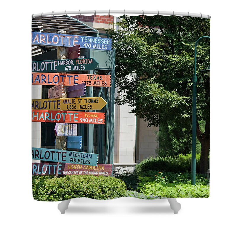 Charlotte Shower Curtain featuring the photograph Charlotte Signs on the Green by Jill Lang