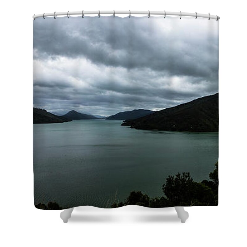 Charlotte Sound Shower Curtain featuring the photograph Charlotte Sound panorama by Sheila Smart Fine Art Photography