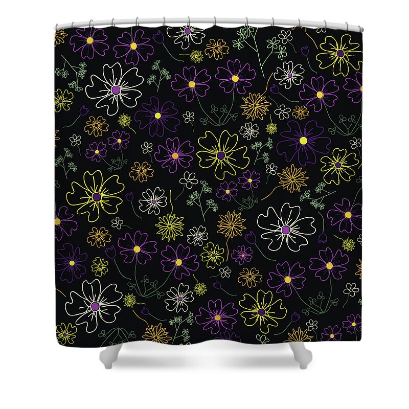Pattern Shower Curtain featuring the digital art Charming Blooms Garden Party by Lisa Blake
