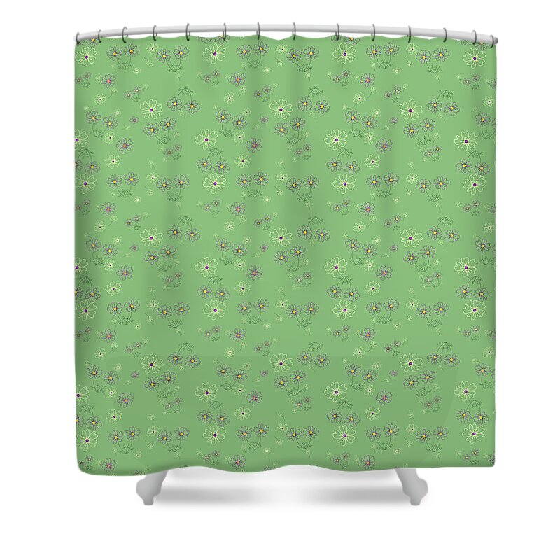 Flowers Shower Curtain featuring the digital art Charming Blooms on Mint by Lisa Blake