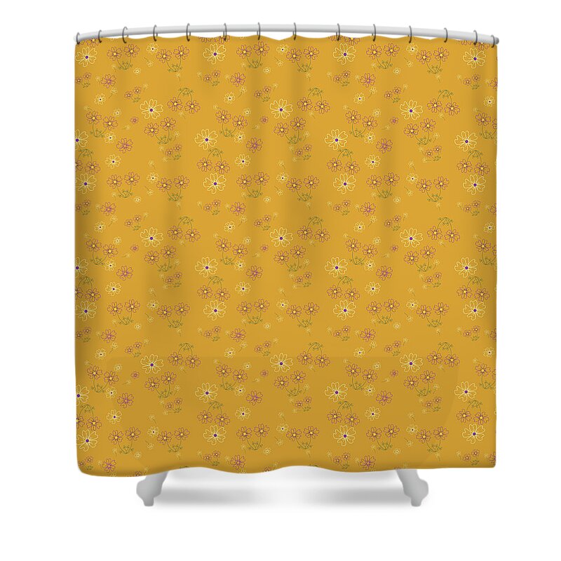 Flowers Shower Curtain featuring the digital art Charming Blooms on Tangerine by Lisa Blake