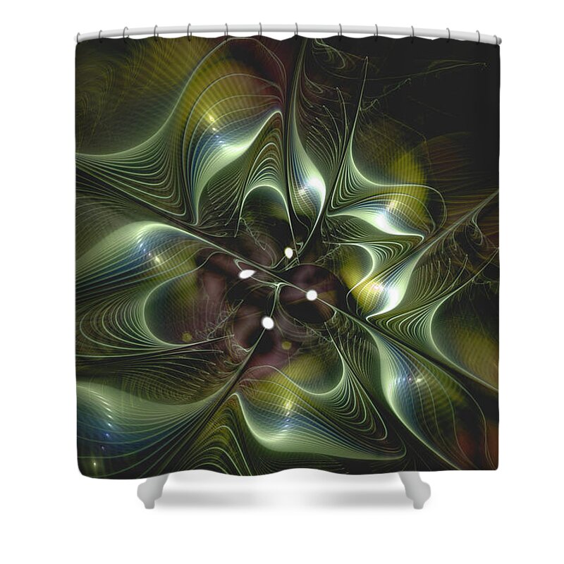 Abstract Shower Curtain featuring the digital art Chasing Complacency by Casey Kotas