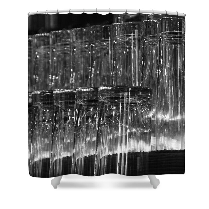 Tombstone Shower Curtain featuring the photograph Chasing Waterfalls - Bw by Linda Shafer
