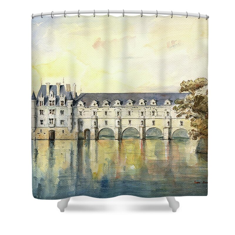 Chateau De Chenonceau Shower Curtain featuring the painting Chateau de Chenonceau by Juan Bosco