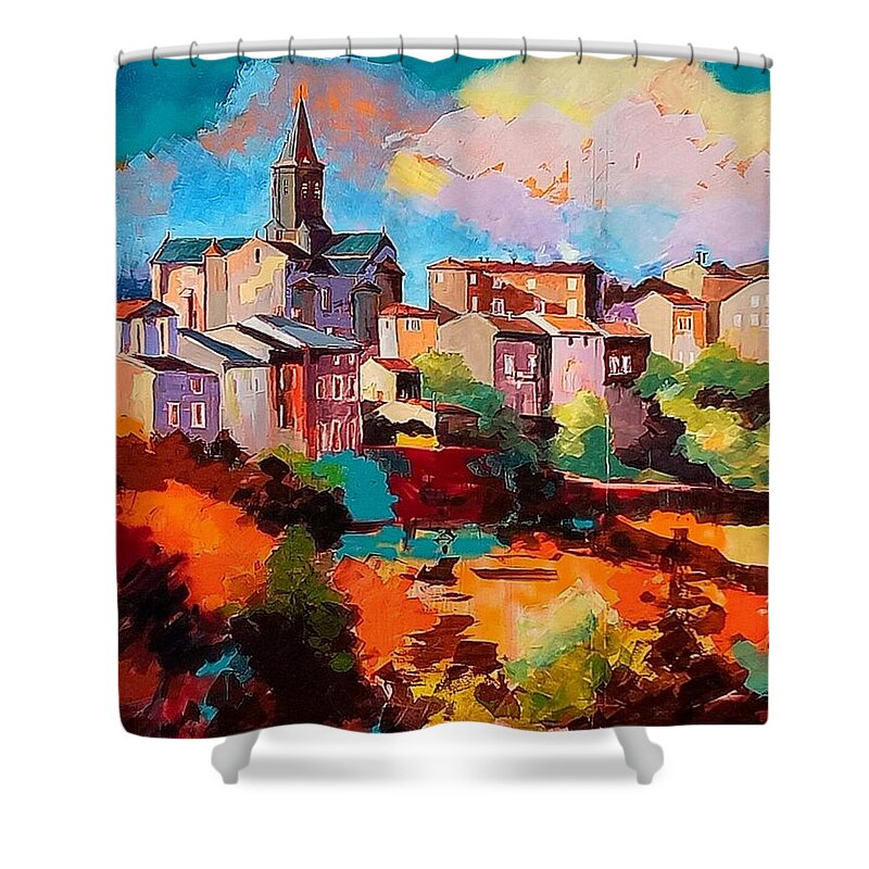 Third Place Prize Shower Curtain featuring the painting Chateauposac 2018 by Kim PARDON