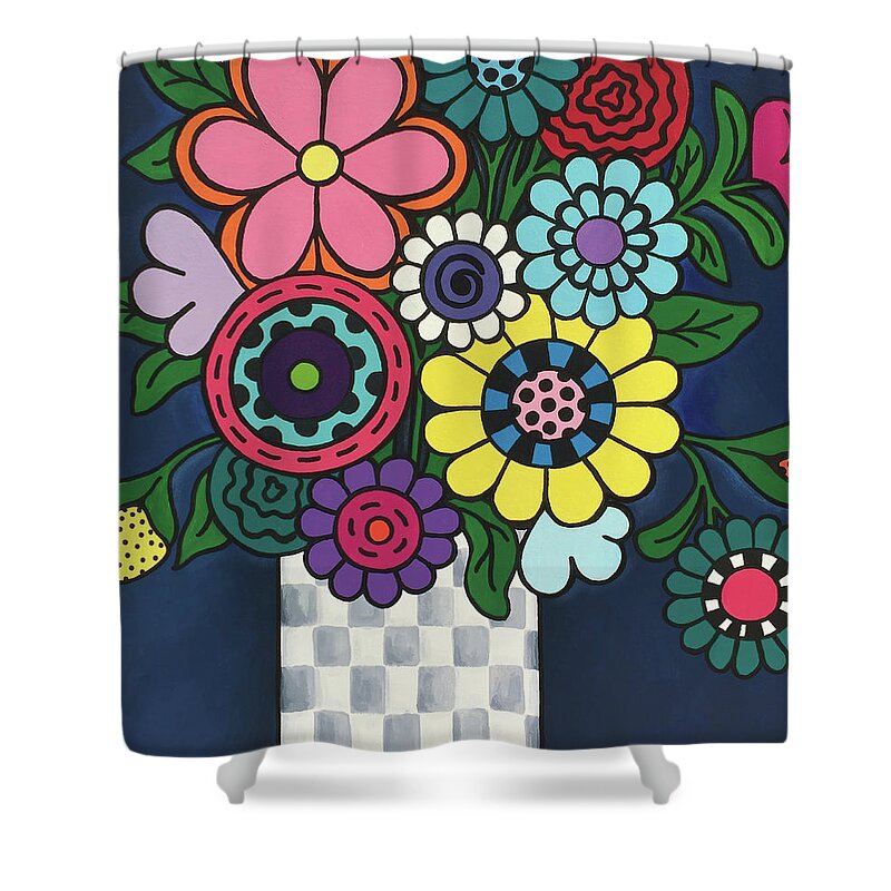 Flowers Shower Curtain featuring the painting Checkered Bouquet by Beth Ann Scott