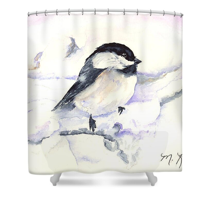 Bird Shower Curtain featuring the painting Cheeky Chickadee by Marsha Karle