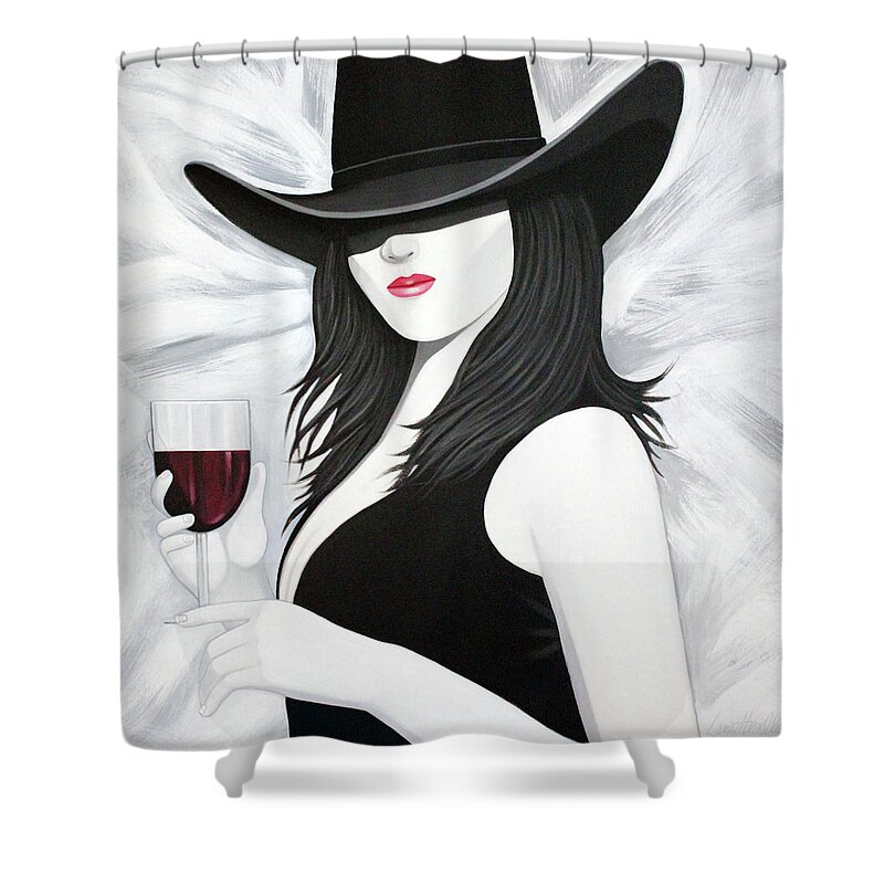 Cowgirl With Wine Shower Curtain featuring the painting Cheers by Lance Headlee