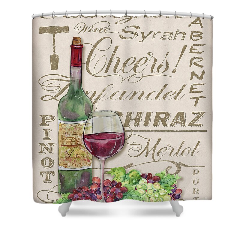 Blackboard Shower Curtain featuring the painting Cheers Wine Art-JP3971 by Jean Plout