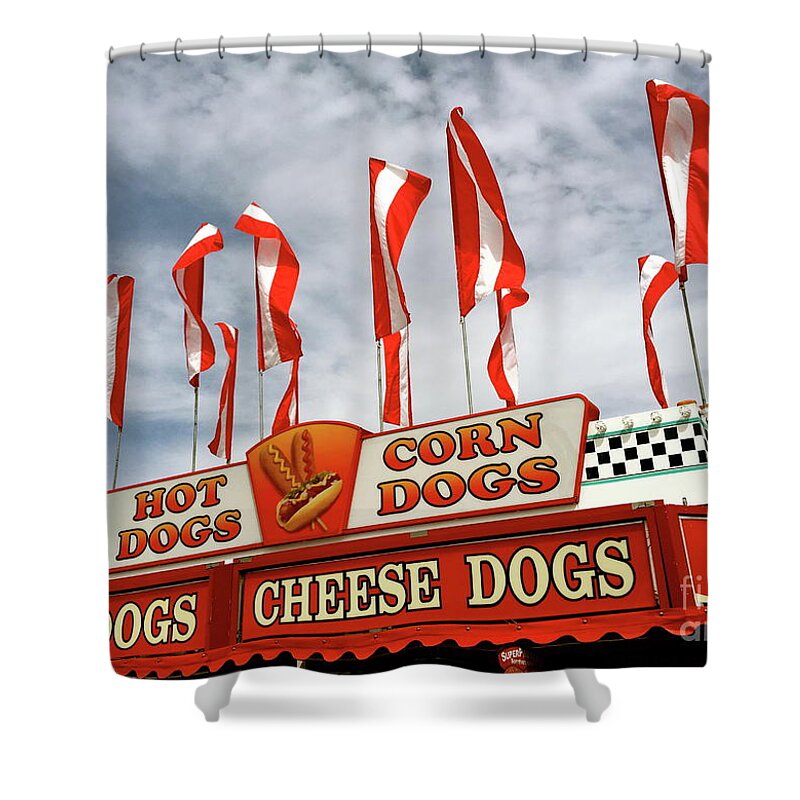 Hot Dogs Shower Curtain featuring the photograph Cheese Dogs Galore by Alice Terrill