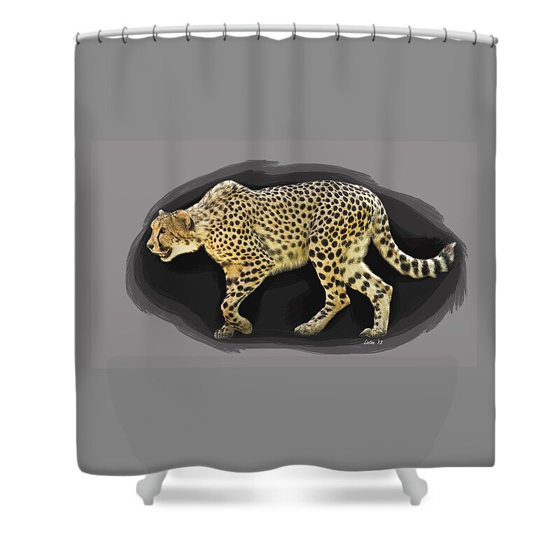 Cheetah Shower Curtain featuring the digital art Cheetah 10 by Larry Linton