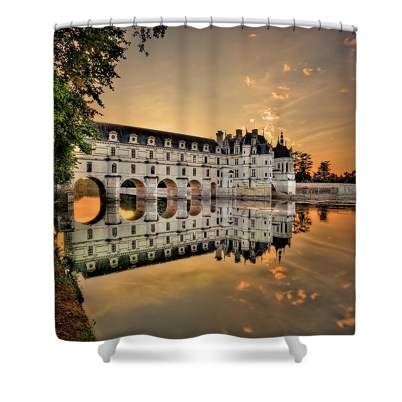 Chateau De Chenonceau Shower Curtain featuring the photograph Chenonceau Castle in the twilight by Weston Westmoreland
