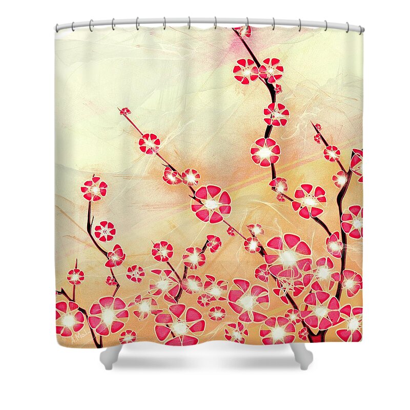 Decorative Shower Curtain featuring the digital art Cherry Blossom by Anastasiya Malakhova