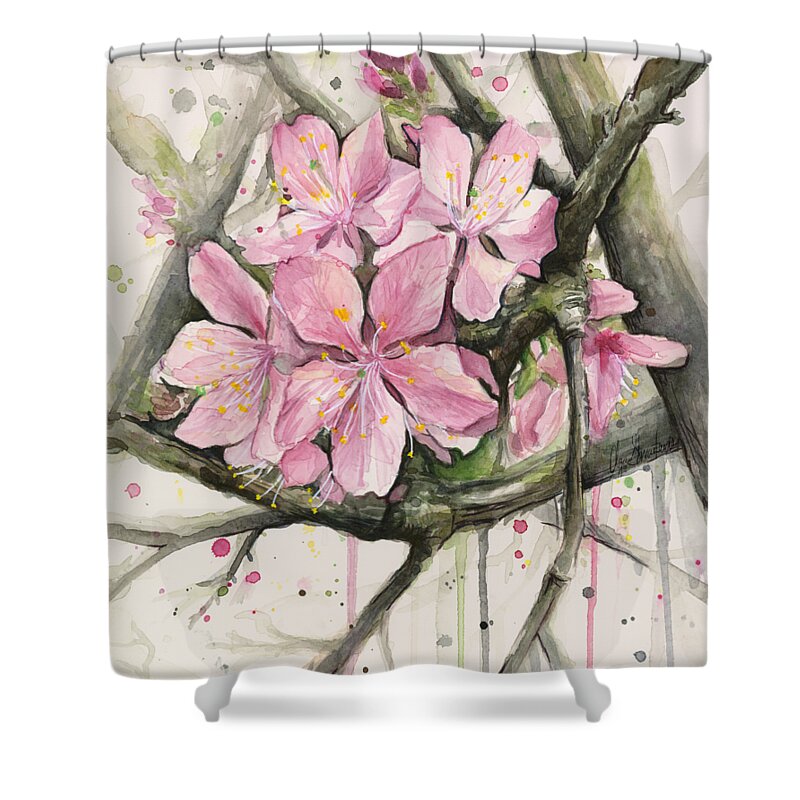 Tree Shower Curtain featuring the painting Cherry Blossom by Olga Shvartsur