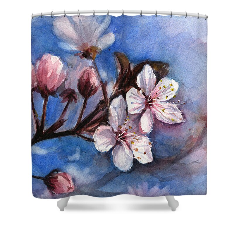 Spring Shower Curtain featuring the painting Cherry Blossoms by Olga Shvartsur