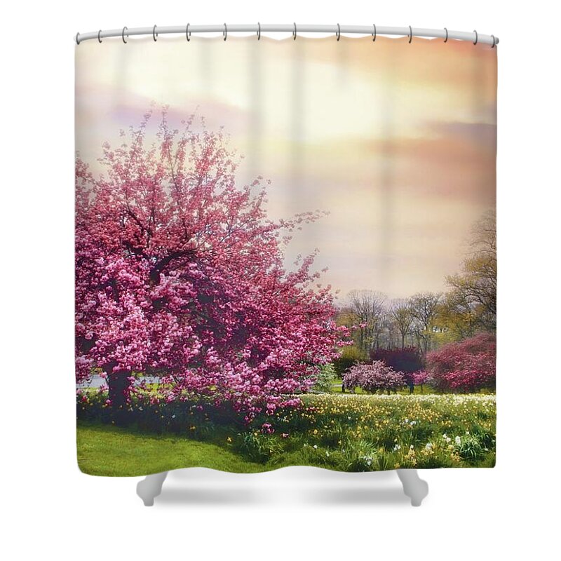 Cherry Tree Shower Curtain featuring the photograph Cherry Orchard Hill by Jessica Jenney