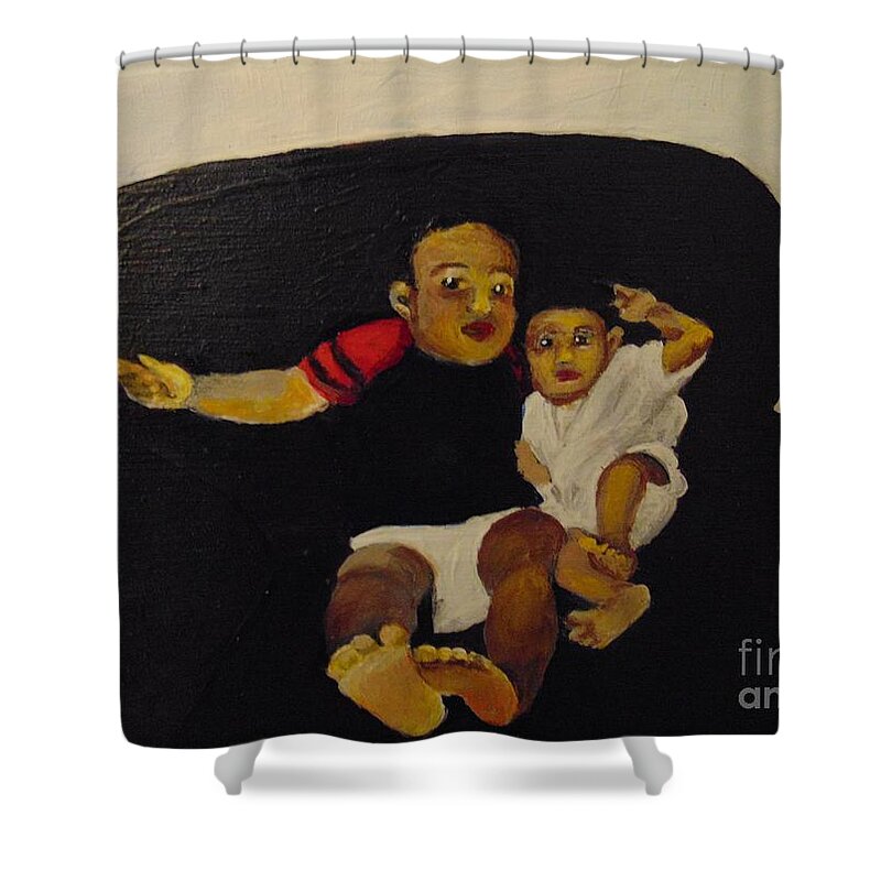Babies Shower Curtain featuring the painting Cherubs by Saundra Johnson