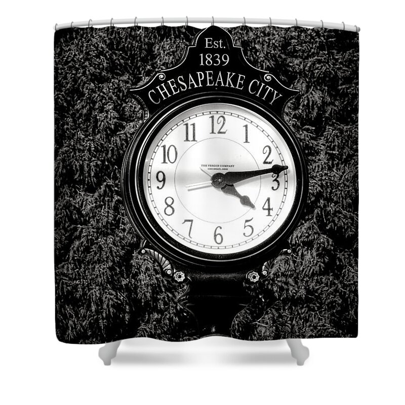 Town Shower Curtain featuring the photograph Chesapeake City Clock by Olivier Le Queinec