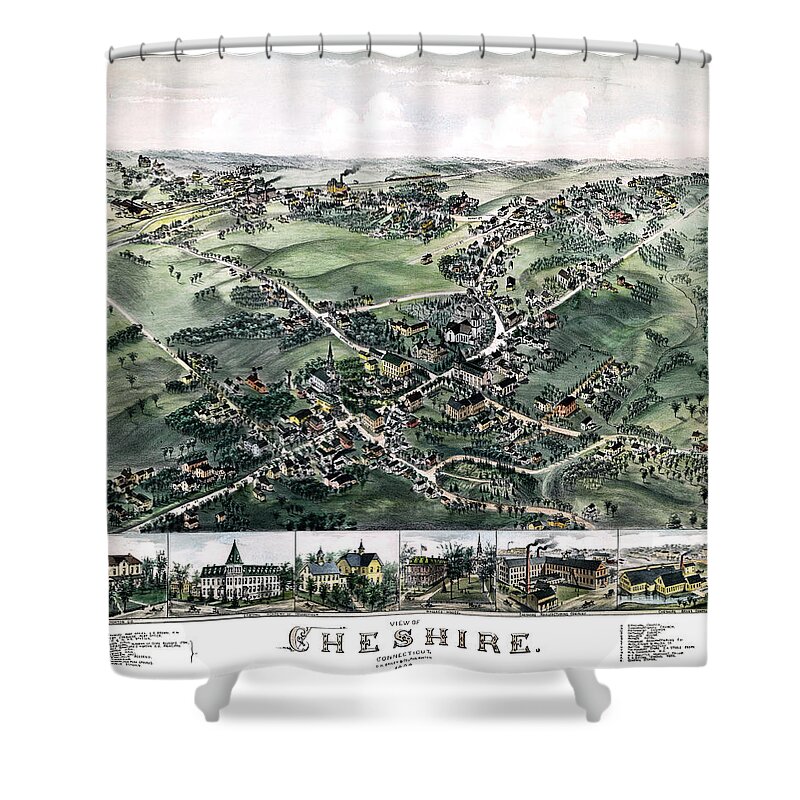 Connecticut Shower Curtain featuring the photograph Cheshire Connecticut 1882 Perspective Map by Phil Cardamone