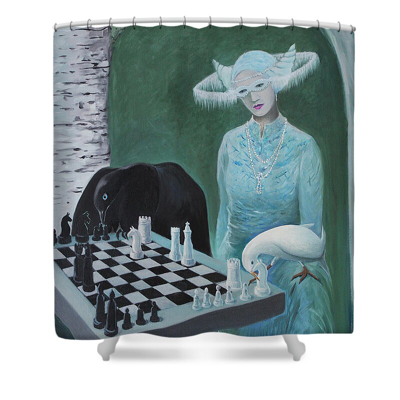 Chess Shower Curtain featuring the painting Chess - The Queen Waits by Tone Aanderaa