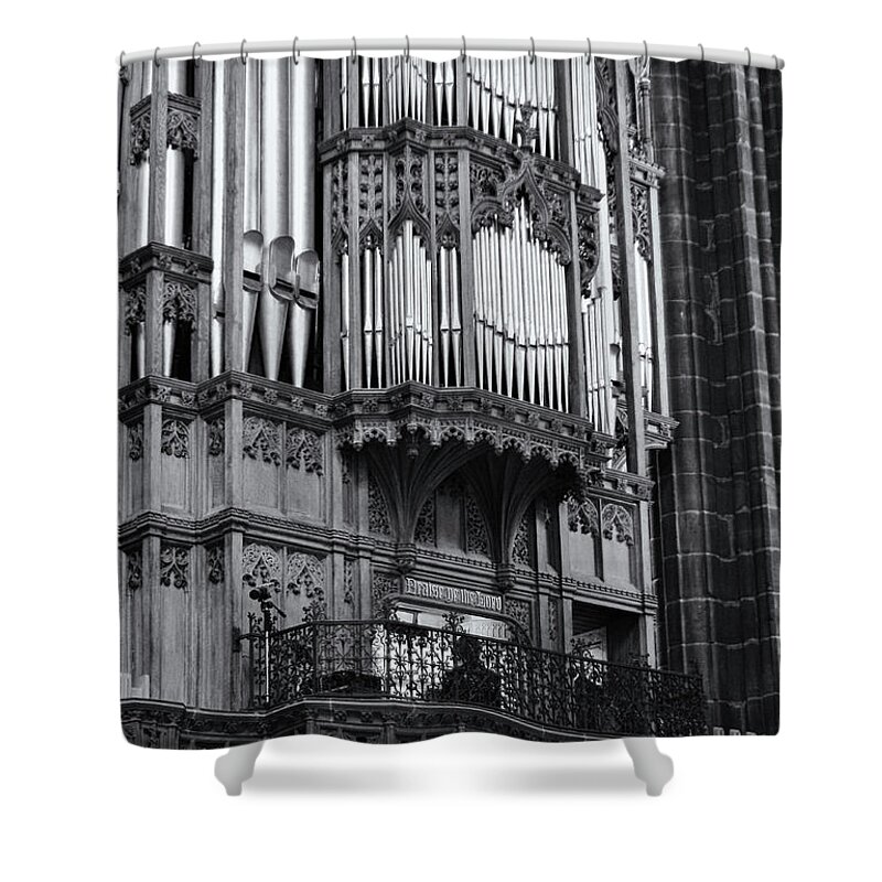 Chester Shower Curtain featuring the photograph Chester Cathedral Organ Momochrome by Jeff Townsend