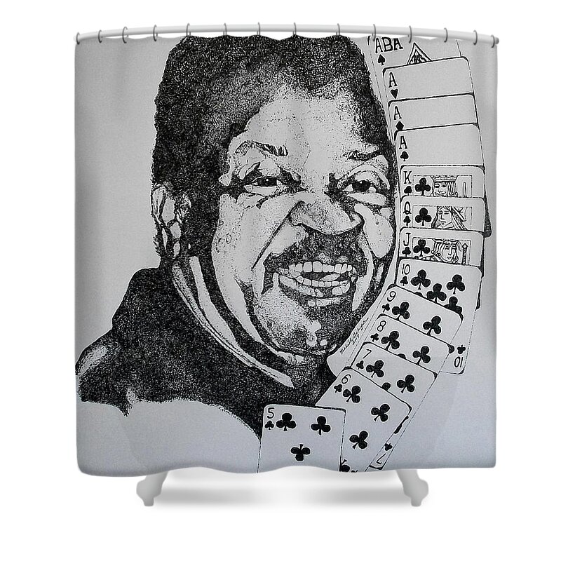 Portrait Shower Curtain featuring the drawing Chester Johnson Tribute by Michelle Gilmore