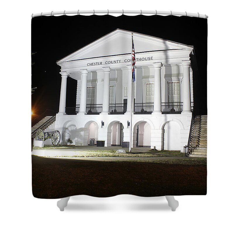 Chester South Carolina Shower Curtain featuring the photograph Chester South Carolina Court House Night 1 by Joseph C Hinson