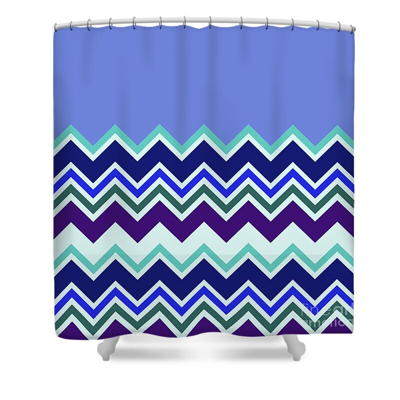 Lavender Shower Curtain featuring the digital art Chevron Lavender Turquoise Blue Purple Zigzag Pattern by Beverly Claire Kaiya