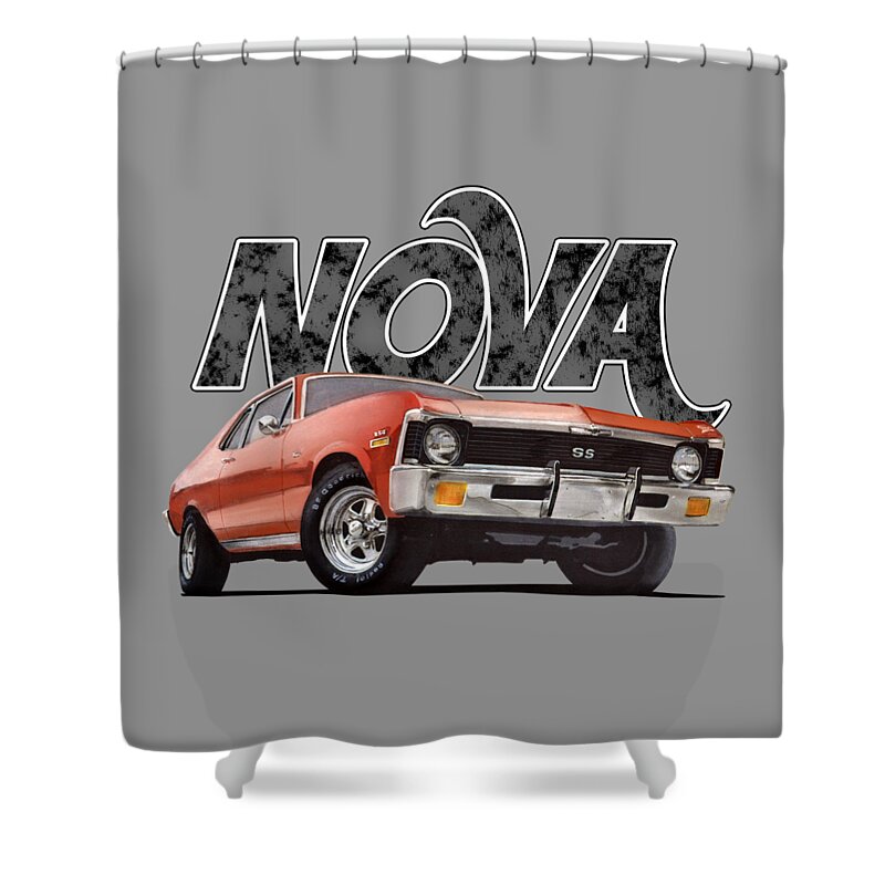 1970 Shower Curtain featuring the digital art Chevy Nova by Paul Kuras
