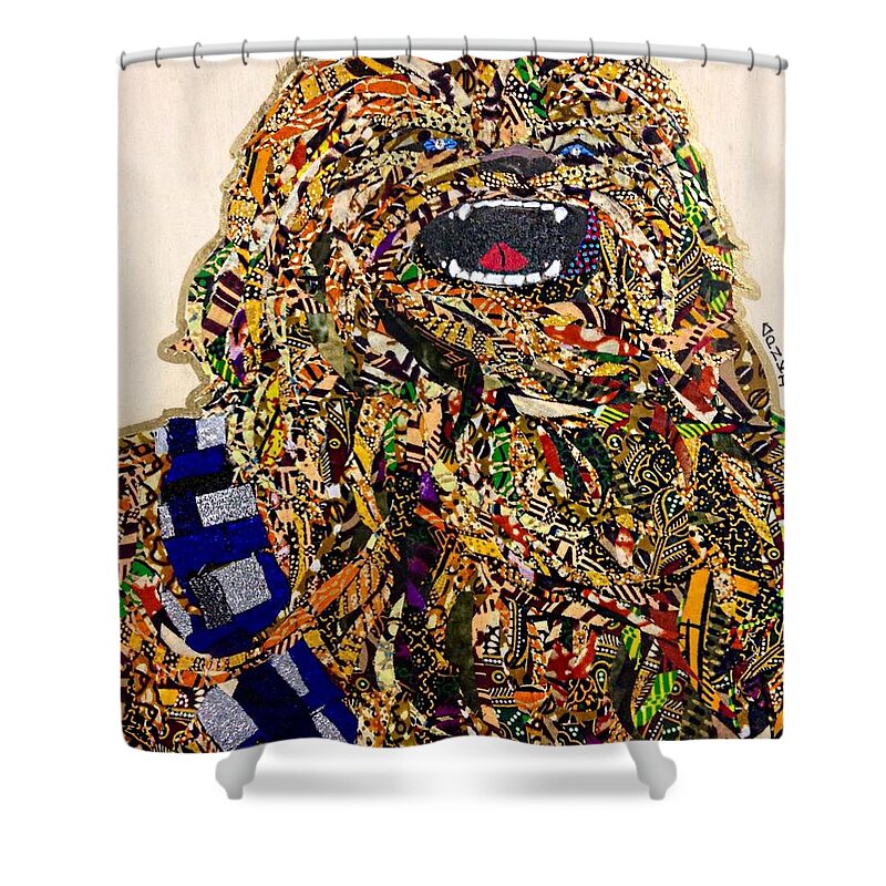Chewbaccaa Shower Curtain featuring the tapestry - textile Chewbacca Star Wars Awakens Afrofuturist Collection by Apanaki Temitayo M
