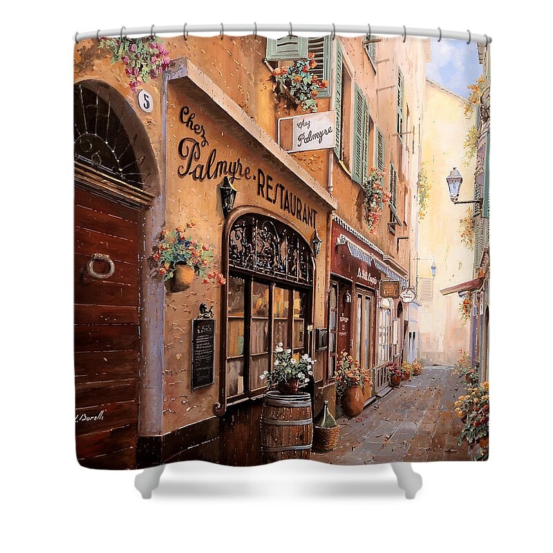 Nice Shower Curtain featuring the painting Chez Palmyre by Guido Borelli