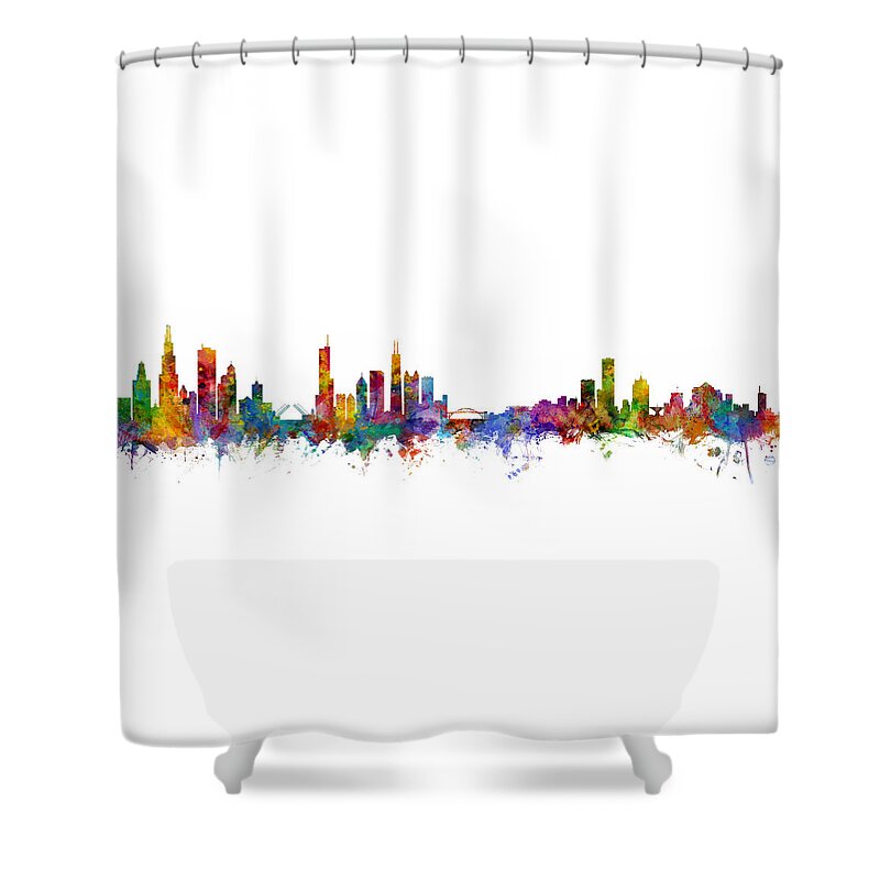United States Shower Curtain featuring the digital art Chicago and Milwaukee Skyline Mashup by Michael Tompsett